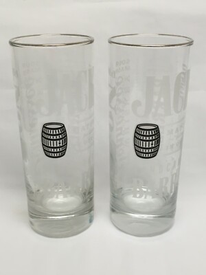 Jack Daniels Old No 7 Brand Whiskey Barrel Set of 2 Tall Etched Glasses 10 oz