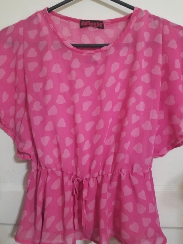 * Túnica sin mangas rosa DOLLHOUSE con estampado de corazón superpuesta semi transparente niñas talla 7-8 Foto 3 de 4