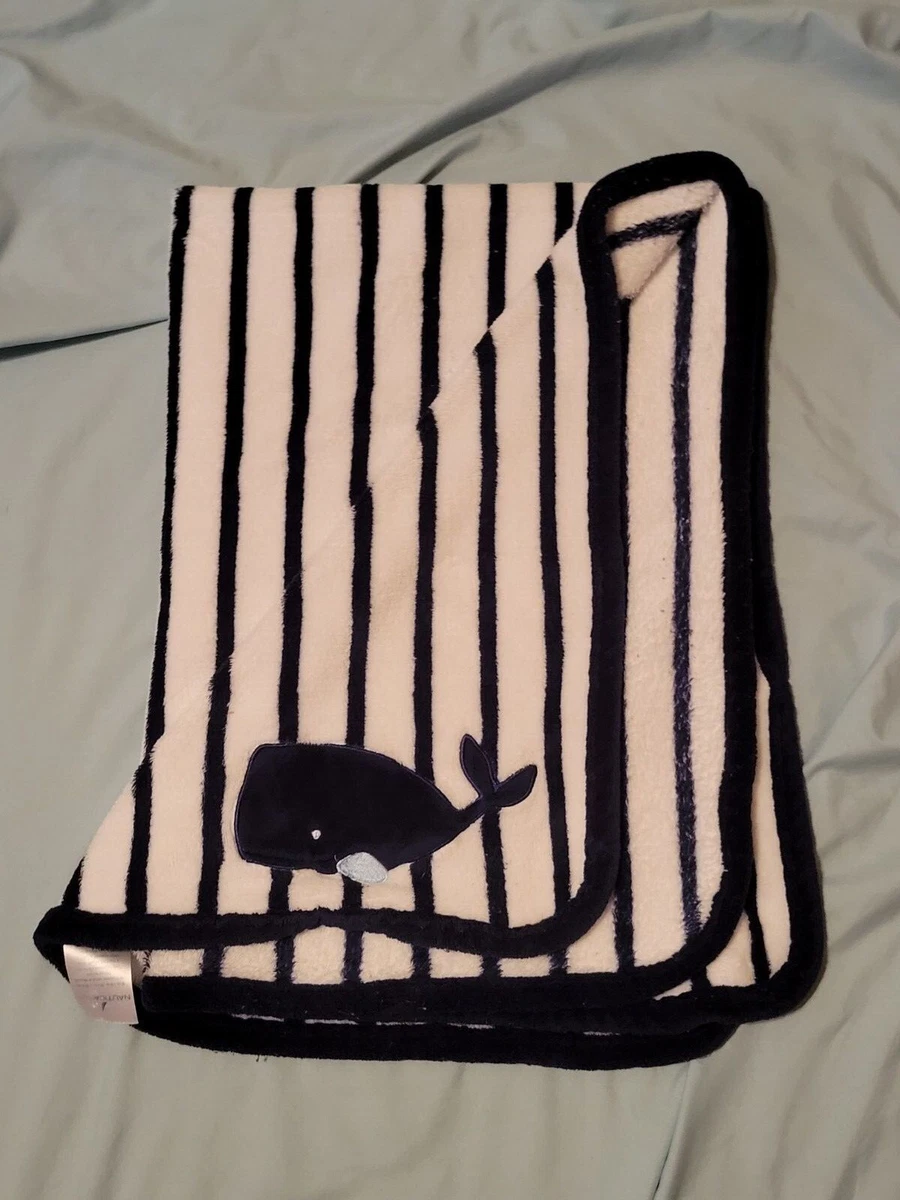 Nautica Baby blanket blue white stripe Whale EUC RARE