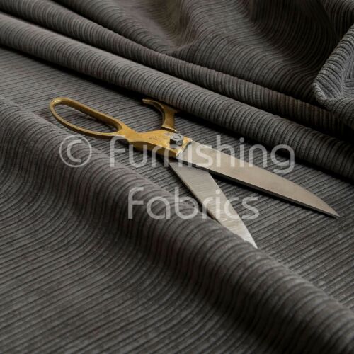 Soft New Pencil Pin Striped Corduroy Upholstery Fabric Material Charcoal Colour - Zdjęcie 1 z 4