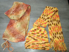 girls HAND MADE KNIT HAT AND WINTER SCARF PLUS SCARF yellow orange tan 1 size