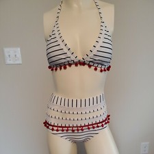 Womens Swimsuit 2 Piece Bikini Medium White and Red