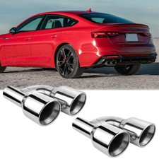 For AUDI S3 TT A4 A5 RS5 RS7 Offset 2.5" Inlet Quad 4" Out Dual Wall Exhaust Tip