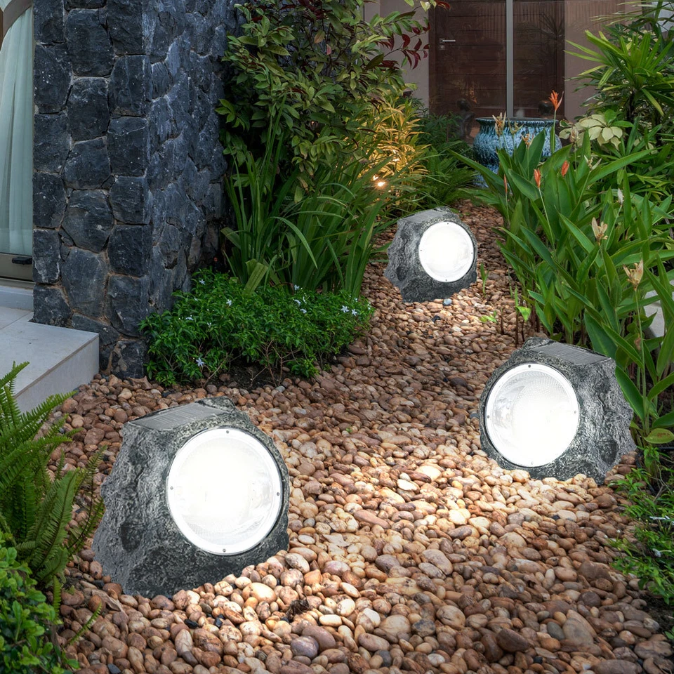 Lampe Solaire Lampe Extérieure Pierre Boule Optique Jardin Déco Gris LED 5er Set - Photo 3/4