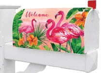 Pink Flamingo Hibiscus Flower Magnetic Mailbox Cover Only