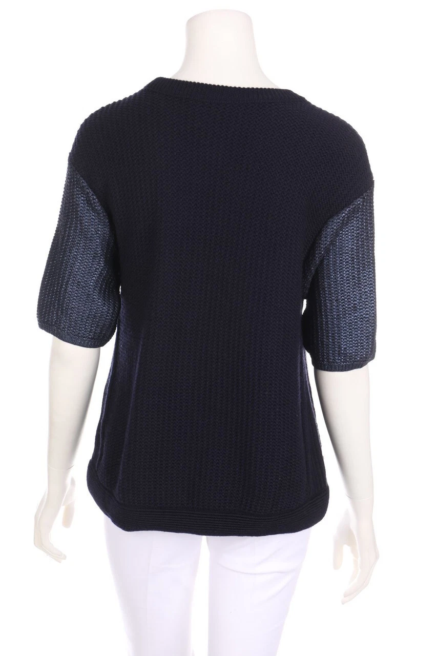 TORY BURCH Pullover a maniche corte effetto metallizzato M blu navy