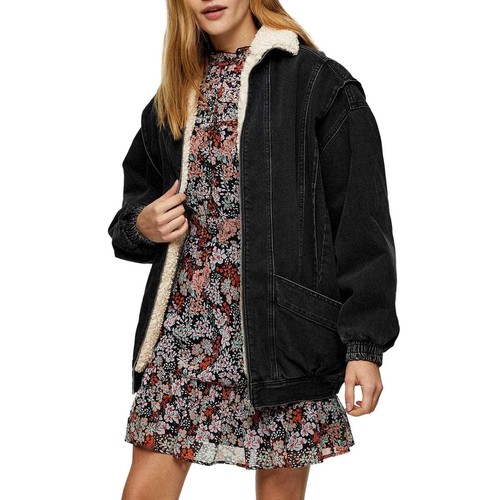 NEW TOPSHOP Faded Black Denim Jacket 