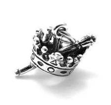 Guaranteed Genuine 925 Sterling Silver 3D Crown w/Scepter Charm Pendant