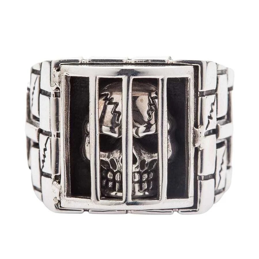 Anelli con teschio prigioniero in argento sterling - Immagine 3 di 4