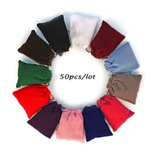 50pcs Coloful Velvet Bag Jewelry Packing Velvet Drawstring Pouches Gift Bags Can