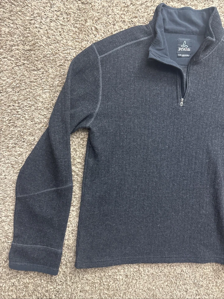 PrAna men's XL Half Zip Pullover Wool Fleece Sweater Shirt Prana Charcoal Black - Image 2 of 4