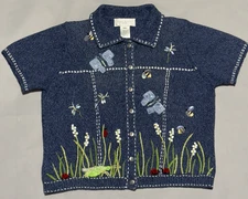 Susan Bristol Cardigan Sweater Bee Size PM Moth Ladybug Grandma Mom Cottagecore