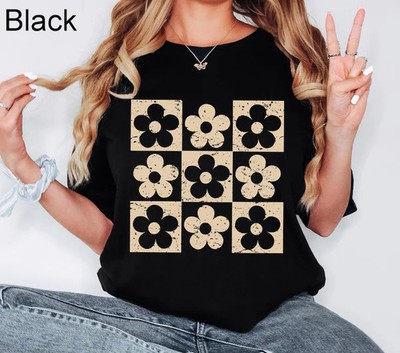 Comfort Tee Checkered Flowers Shirt Aesthetic Floral Design
