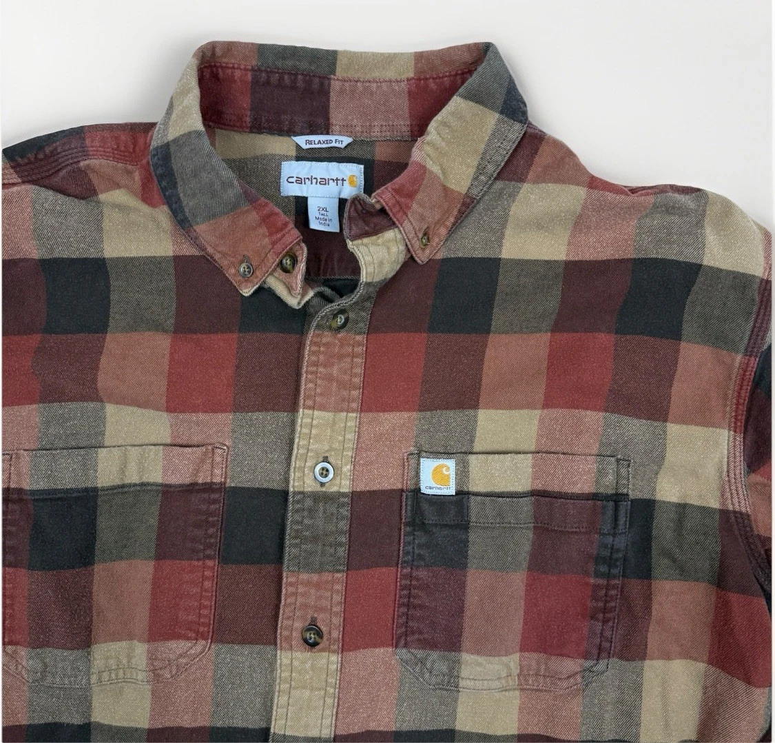 Carhartt Rugged Flex Relaxed Fit Flannel Work Shirt Men's 2XL Plaid Outdoors Red