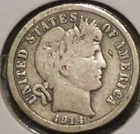 Silver Dime - Barber - 1914 (Full Liberty, Obverse dings.) [231]