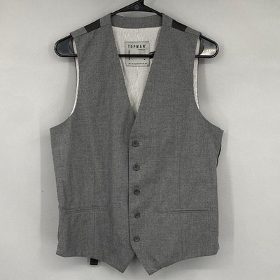 Topman Men's Vest Waistcoat Size 40 Gray Preppy Academia Classic Waist Coat