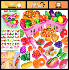 100 PCS Cutting Play Food Set for Kids - Pretend Kitchen Toys with Baskets, Ages