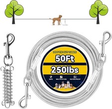 Dog Tie Out Cable 50 FT, Heavy Duty Lead for Yard, Leash 50ft 250lbs, Grey