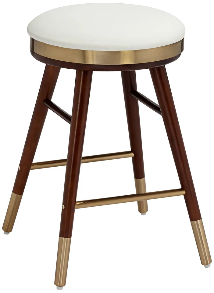 Parker Walnut Bar Stool 26" High Modern White Cushion for Kitchen Counter Island - Image 2 of 4