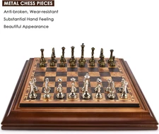 14" Wooden Chess Set with Metal Piece 2.5'' King Gift Package Classic Board Game