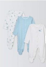 Brand New Soft Cotton 3 Pack John Lewis Baby Grows Sleepsuits Blue White Sheep