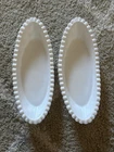 2 Vintage White Milk Glass Relish or Trinket Ribbed Dish Ornate 9 1/2 Inches