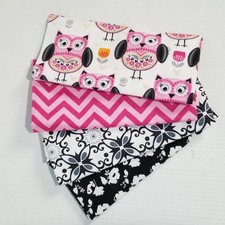 Baby Flannel Fabric Lot 4 Near Fat Quarters Pink Black White Large Owls Florals