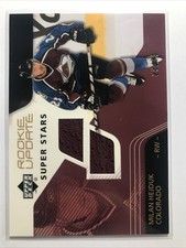 Milan Hejduk 2003-04 Upper Deck RC UPDATE STARS DUAL GAME USED JERSEY GOLD /75