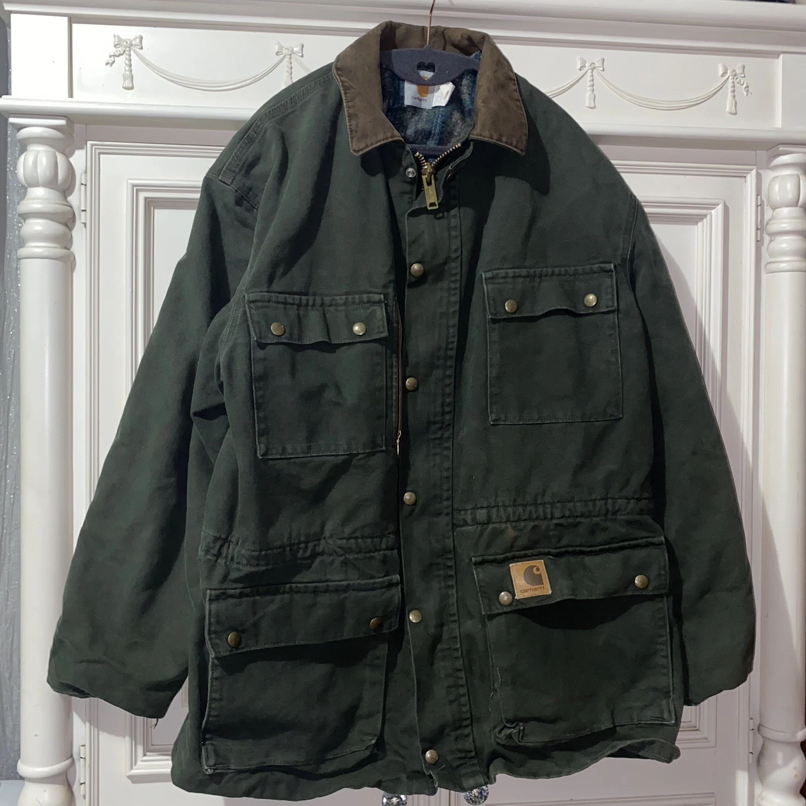 Vintage 1996 CARHARTT Forest Green Blanket Lined Barn Jacket - product detail image 1