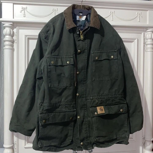 Vintage 1996 CARHARTT Forest Green Blanket Lined Barn Jacket video thumbnail