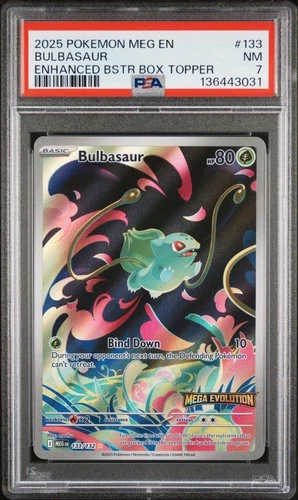 STAMPED MEGA EN Bulbasaur Enhanced Box Topper #133/132  PSA 7