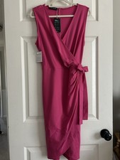 Oten Womens Pink Dress Wrap Sleeveless Deep V-Neck Cocktail Party  NWT Size XL