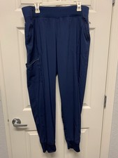 Women s Navy Blue Scrub Pants Large/Tall Jogger Front Zip Pockets Elastic Waist