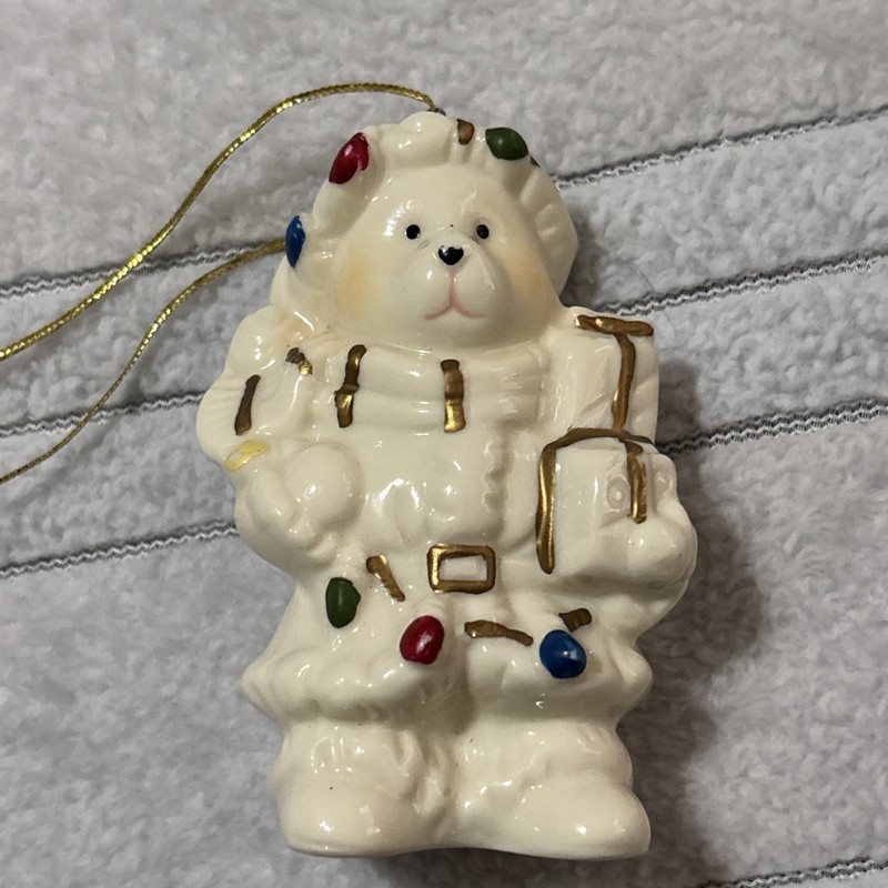 Vintage Ceramic Teddy Bear Christmas Tree Ornament 