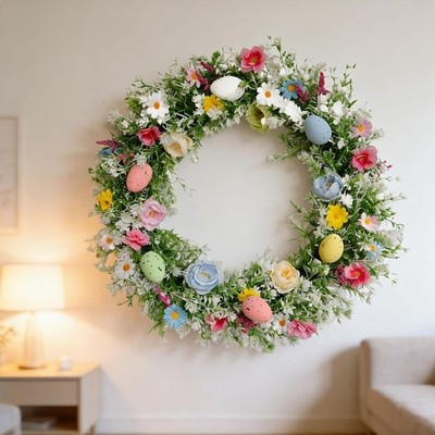 Easter Egg Flower Wreath Artificial Flower Wreath for Window Farmhouse Party