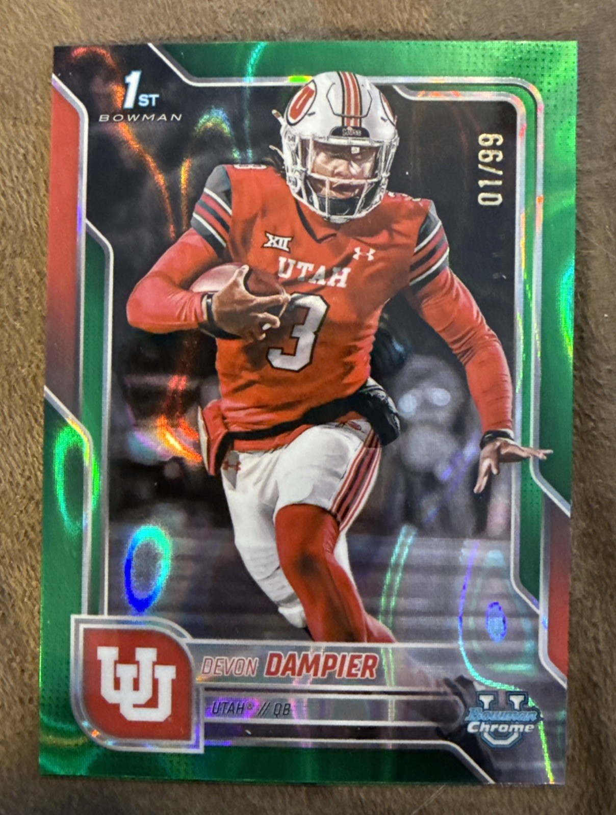 2025 Bowman University Chrome - Devon Dampier #3 Green Refractor /99 (RC)