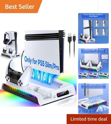 Elegant PS5 Pro/Slim Charging Stand with RGB Lights & Cooling Fan Accessory
