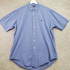Ralph Lauren Yarmouth Dress Shirt Men's 15.5 Blue White Plaid 100% Cotton Formal