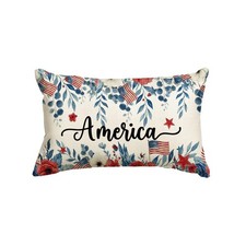 4th of July Patriotic Poppy Floral America Throw Pillow Cover, 12 x 20 Inch Inde