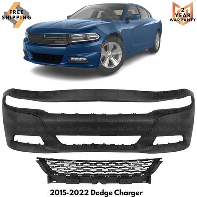 Front Bumper Cover Paintable & Lower Grille Kit For 2015-2022 Dodge Charger