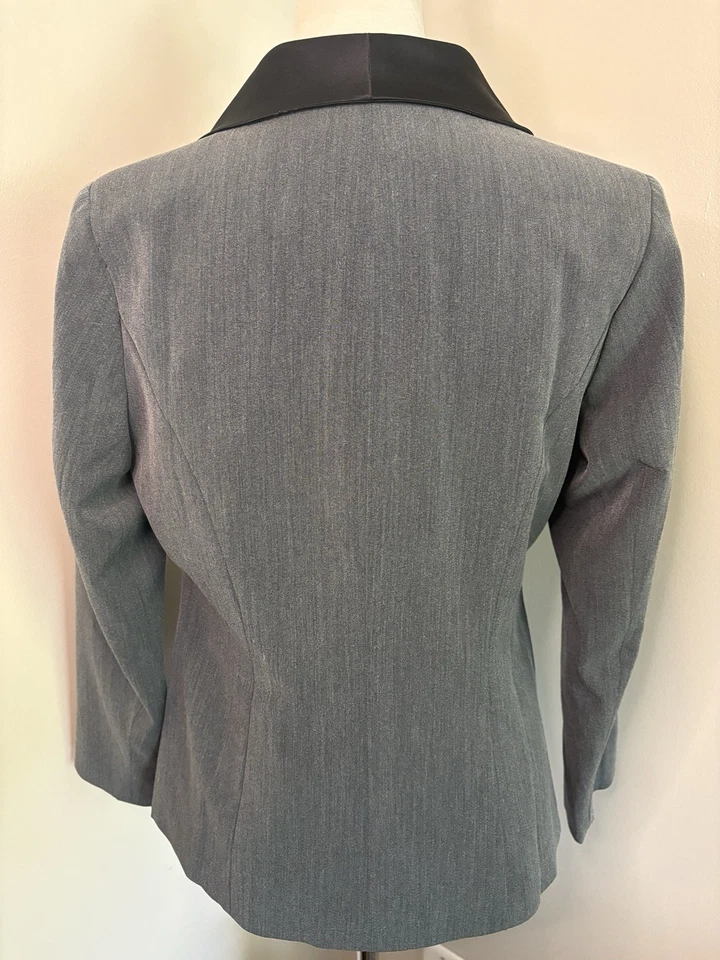 Chaqueta Blazer Traje Monroe & Main Mujer Gris Negro Borde Satinado Talla 6 Forrada Foto 4 de 4