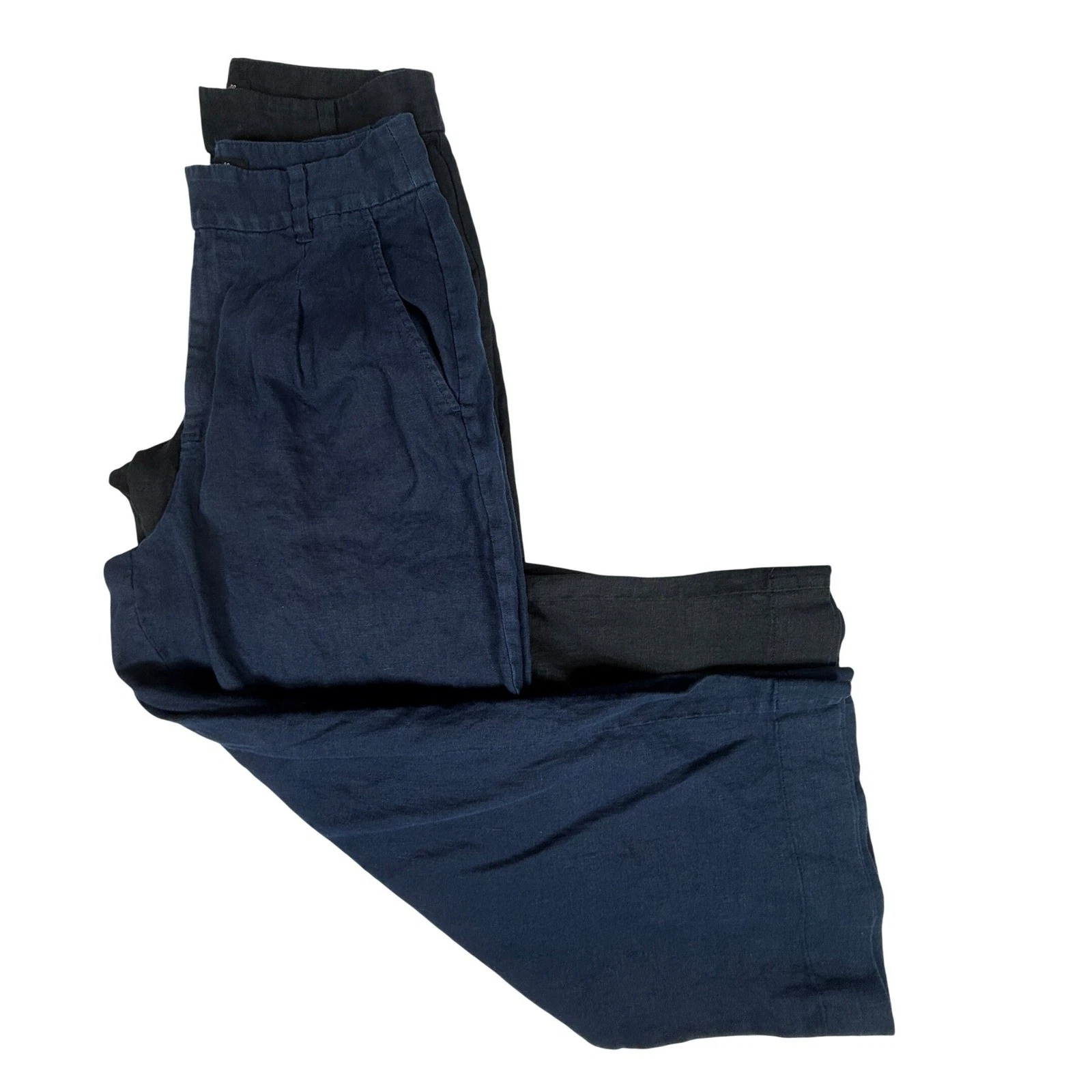 Madewell Harlow Wide-Leg Pant Womens 8 Black Navy Blue 100% Linen Bundle of 2