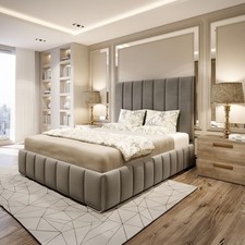 Luxury Plush velvet Madrid Bed frame with Lines (Optional Ottoman Storage)