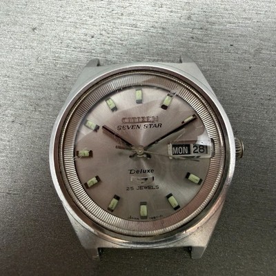 Citizen Seven Star Deluxe Watch Men 36mm Silver Dial Silver Tone Daydate PARTS
