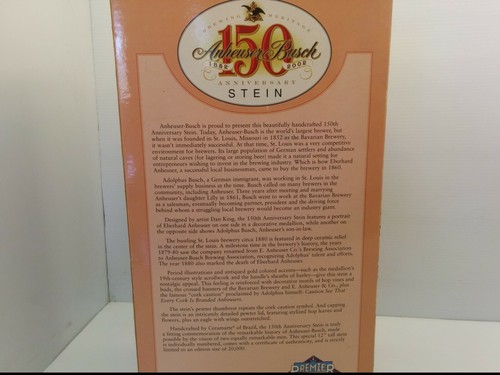 ANHEUSER BUSCH 150 ANNIVERSARY STEIN, 1852-2002, 12" TALL, NIB - Picture 8 of 10