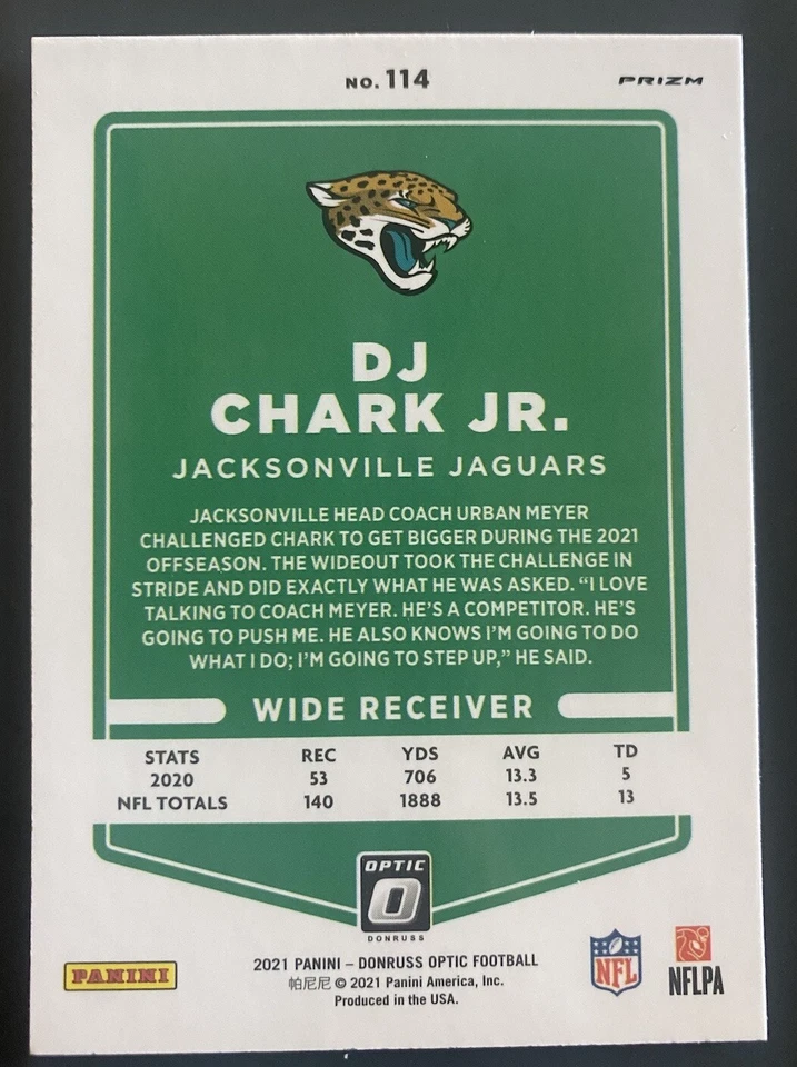 2021 Donruss Optic Stars Emoji Prizm DJ Chark Jr. Jacksonville Jaguars #114 - Image 2 of 2