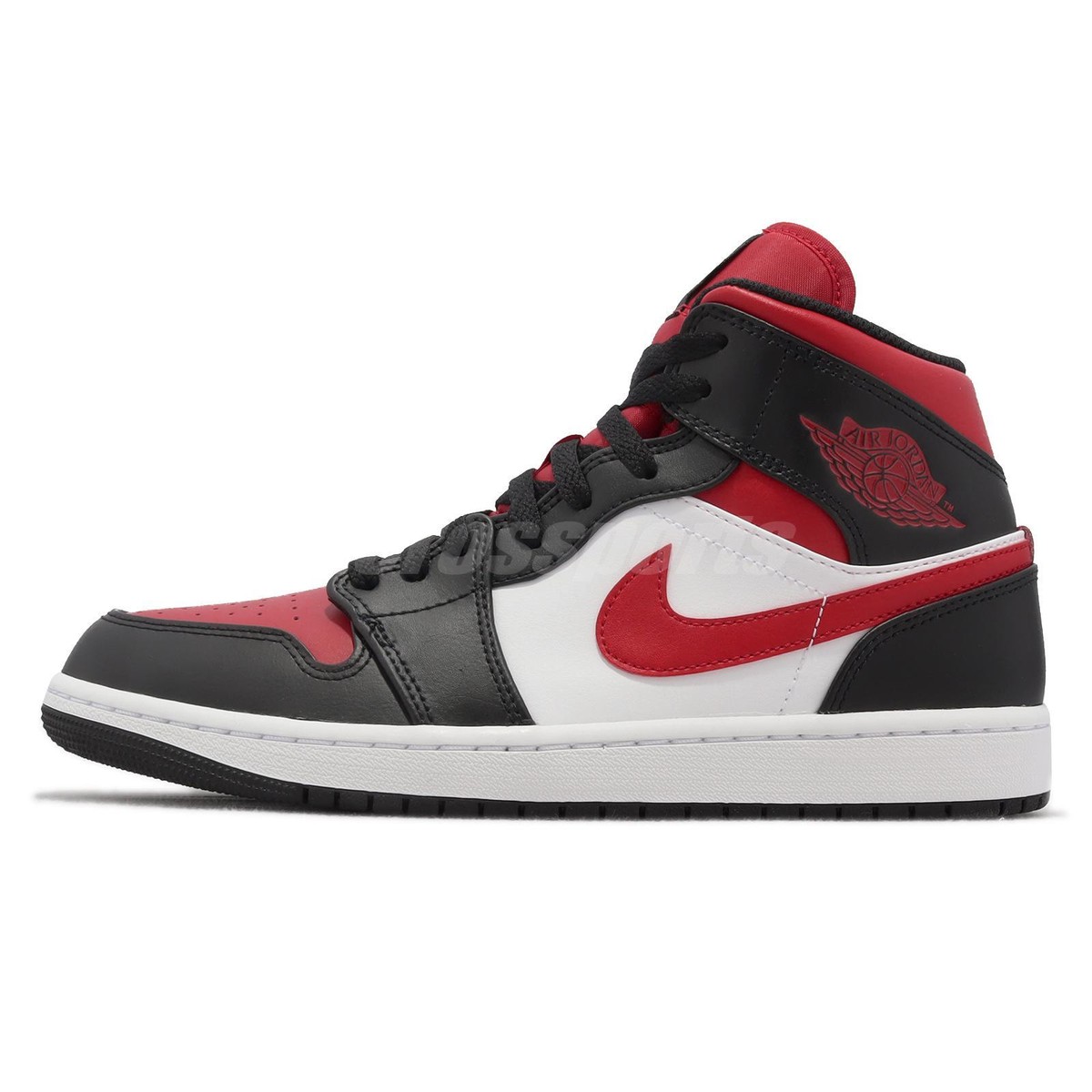 Nike Air Jordan 1 Mid Bred Toe Black Red White Men AJ1 Casual