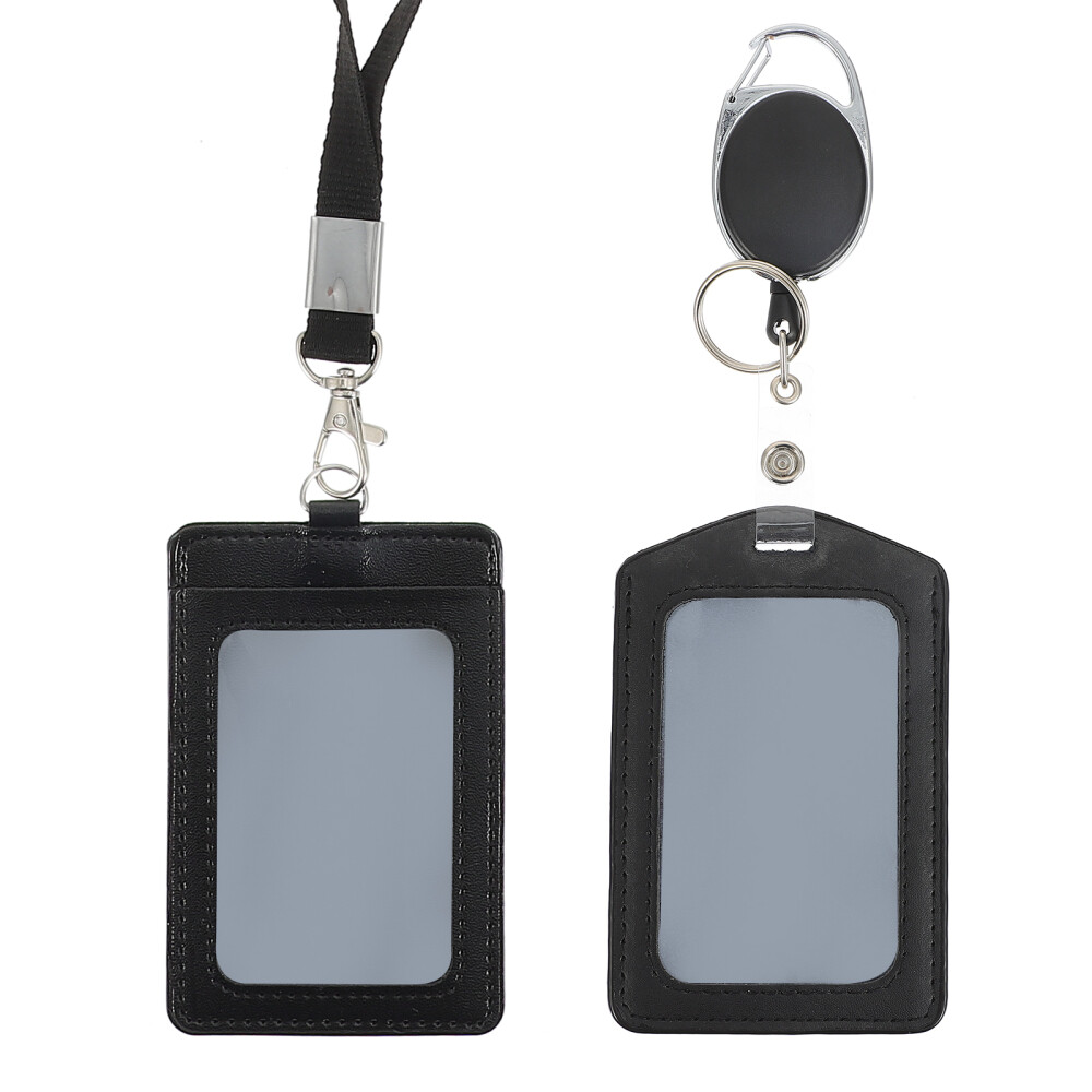 INDOULA Horizontal Retractable Badge Holder - 31.5" Reel, Holds 1-4 Cards, Black, Heavy Duty