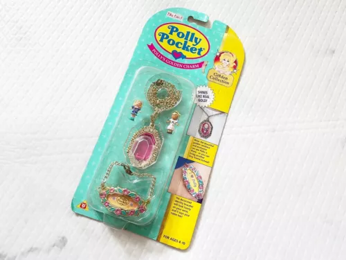 Vintage Polly Pocket Polly's Golden Charm Necklace Bracelet Bluebird 1994 NEW