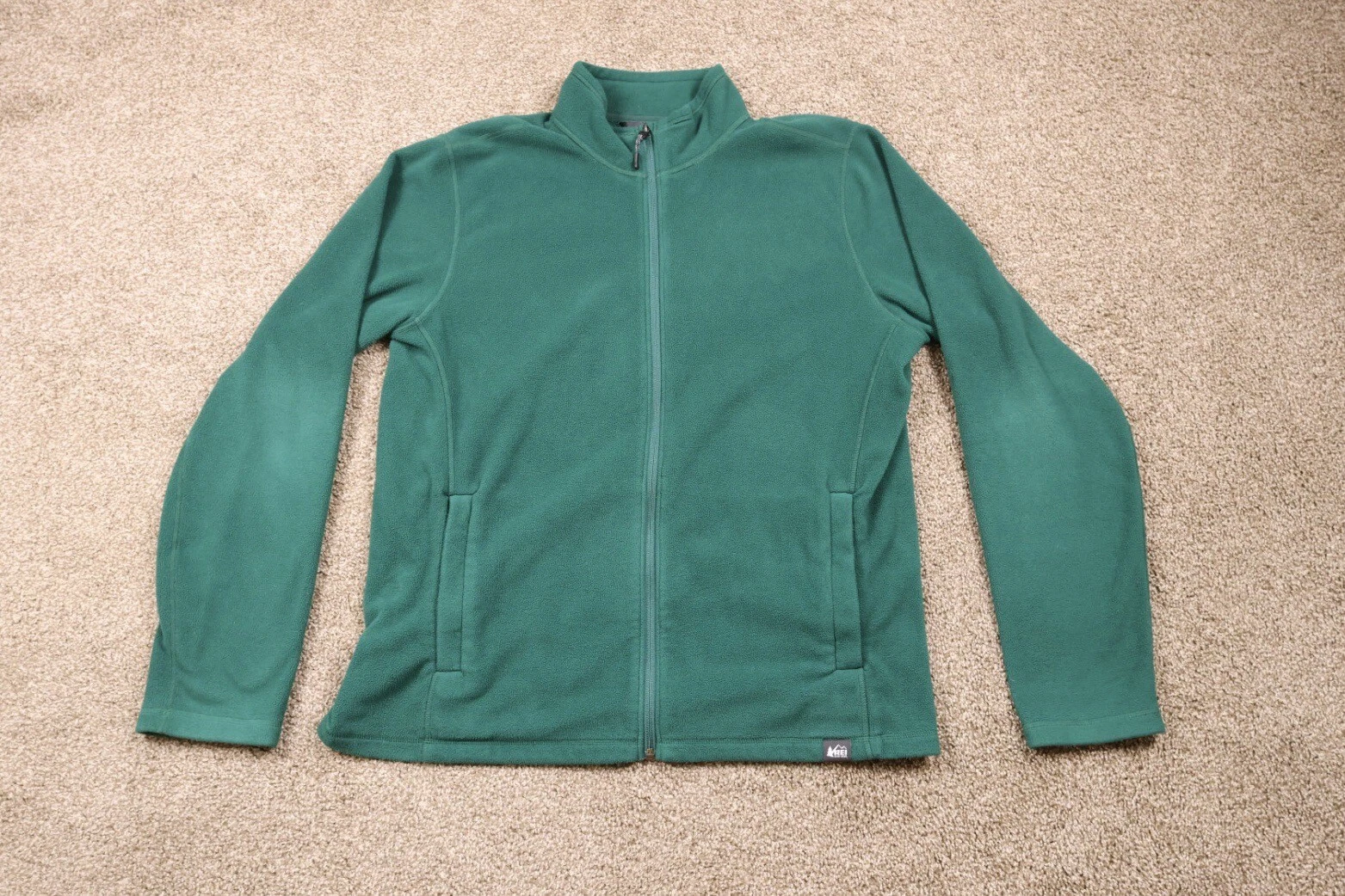 REI Jacket Mens Large Green Fleece Full Zip Sweater Outdoors Hiking